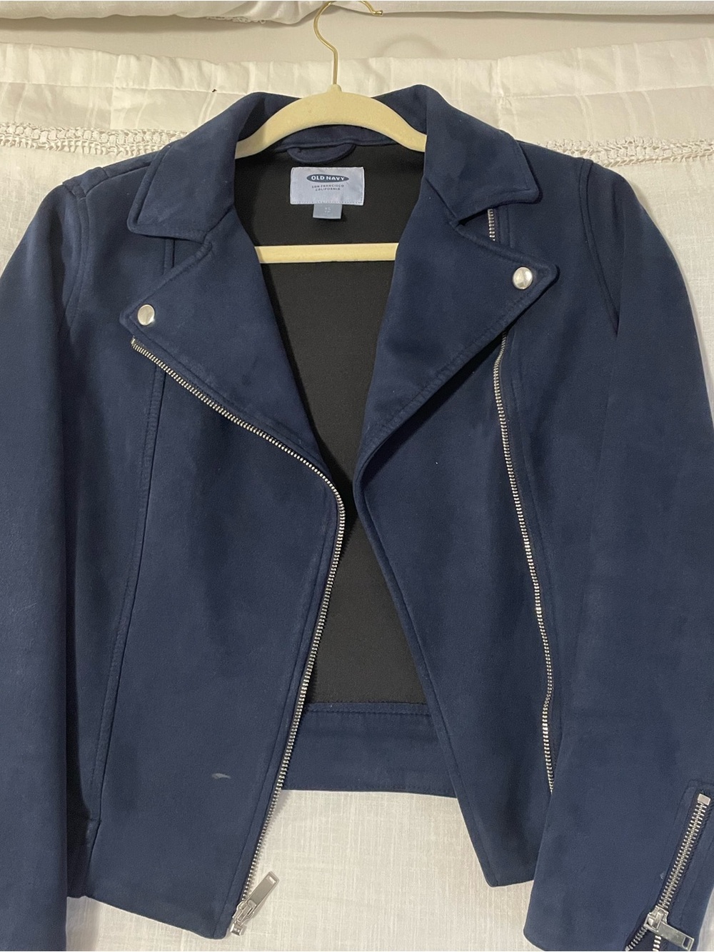 Old Navy Navy Faux-Suede Moto Jacket with Silver Hardware
